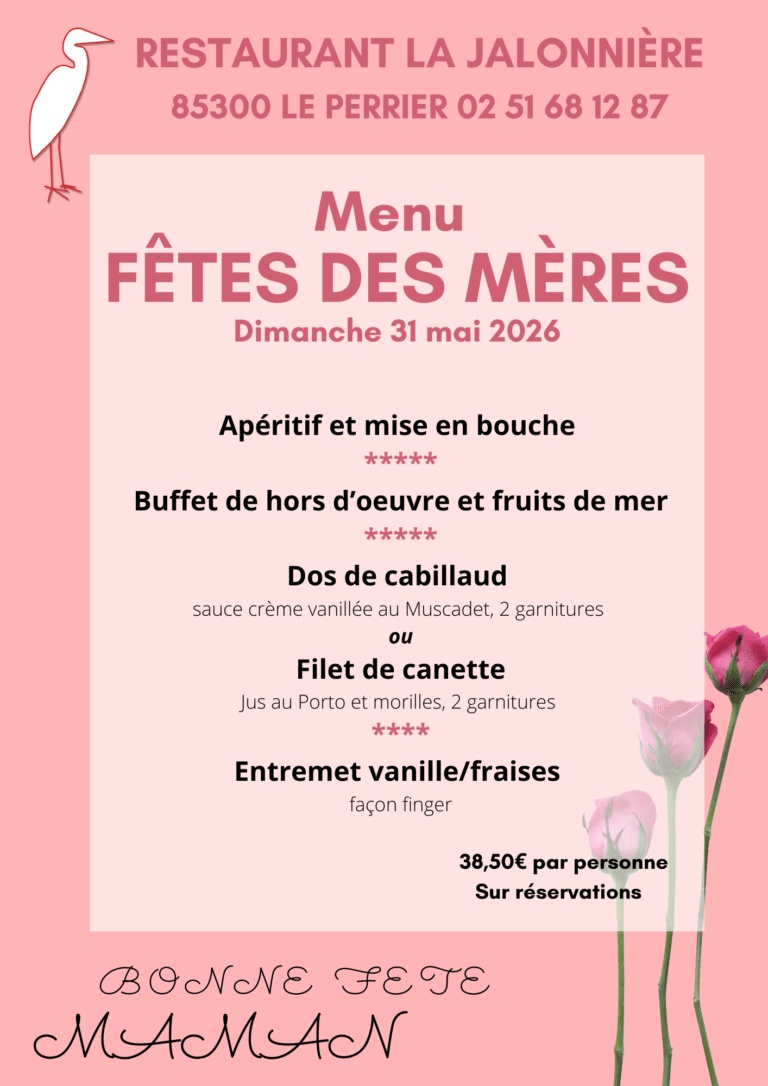 menu de la fête des mères 2026 à la Jalonnière
